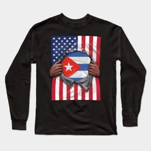 Cuba Flag American Flag Ripped - Gift for Cuban From Cuba Long Sleeve T-Shirt